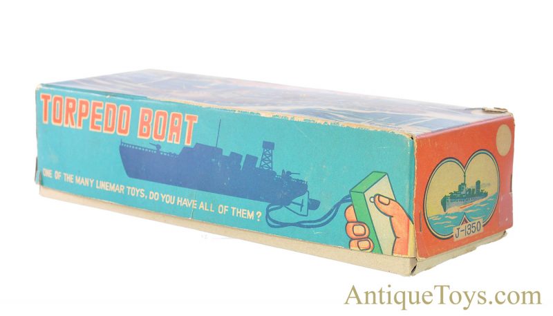 Linemar “PT-107 Torpedo Boat” #J-1350 Tin Lithographed Japanese Battery Operated Remote Controlled Toy Ship with Box <FONT COLOR="ff000 ">*SOLD*</font> - Image 14