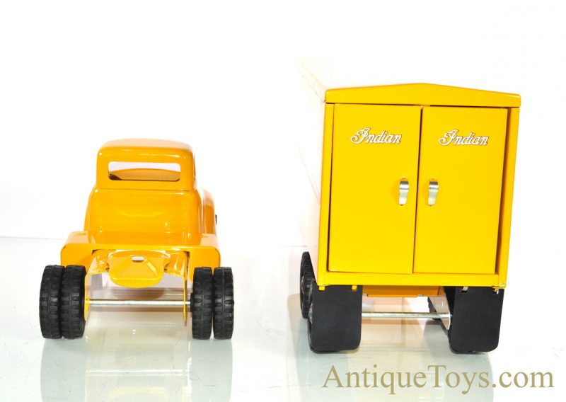 Vintage ca. 1954 Custom Designed Restore Tonka Toys Indian Motorcycle Pressed Steel Semi Tractor Trailer with Boxed New Ray Toys Indian Motorcycle Scale Model <FONT COLOR="ff000 ">*SOLD*</font> - Image 6