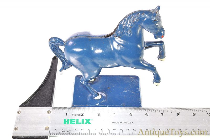 AC Williams/Arcade ca. 1910-1934  No. 4348 Variation Cast Iron Large Prancing Horse Blue Still Penny Coin Bank <FONT COLOR="ff000 ">*SOLD*</font> - Image 12