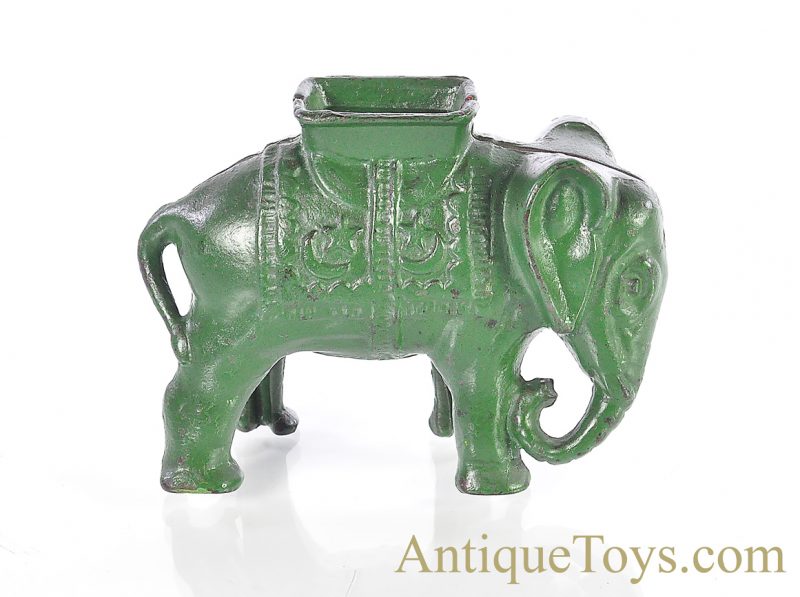 A.C. Williams ca. 1912-1934 Cast Iron Elephant Toy Bank Green <FONT COLOR="ff000 ">*SOLD*</font>