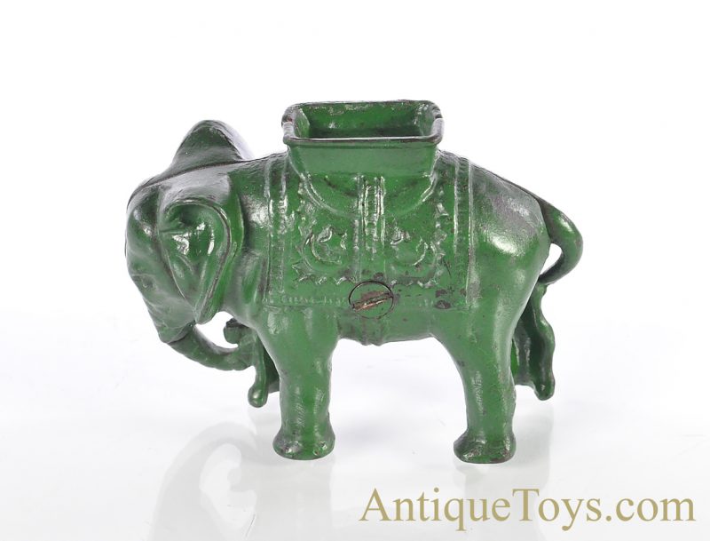 A.C. Williams ca. 1912-1934 Cast Iron Elephant Toy Bank Green <FONT COLOR="ff000 ">*SOLD*</font> - Image 2