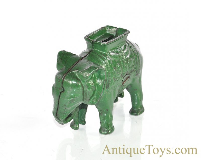A.C. Williams ca. 1912-1934 Cast Iron Elephant Toy Bank Green <FONT COLOR="ff000 ">*SOLD*</font> - Image 3