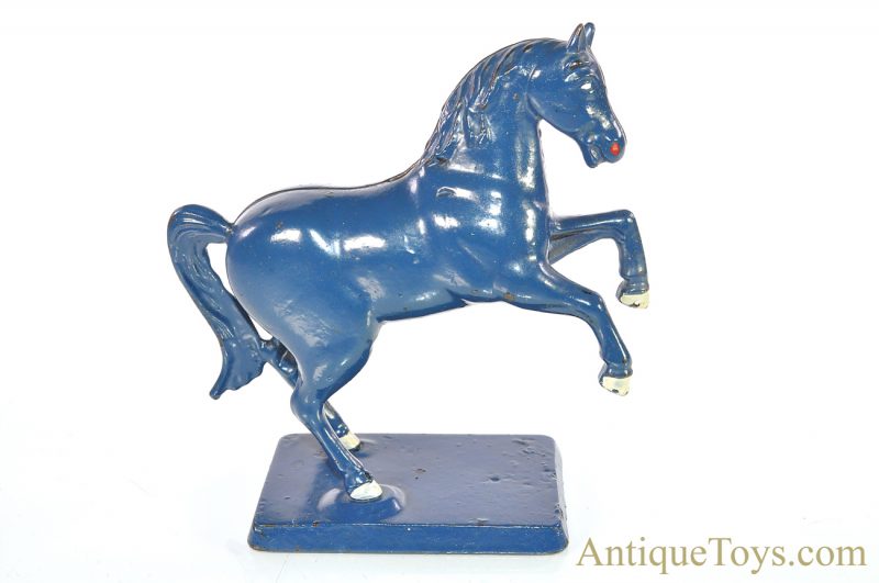 AC Williams/Arcade ca. 1910-1934  No. 4348 Variation Cast Iron Large Prancing Horse Blue Still Penny Coin Bank <FONT COLOR="ff000 ">*SOLD*</font> - Image 2