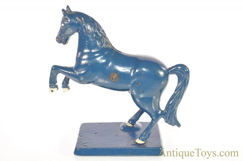 AC Williams/Arcade ca. 1910-1934  No. 4348 Variation Cast Iron Large Prancing Horse Blue Still Penny Coin Bank <FONT COLOR="ff000 ">*SOLD*</font> - Image 3