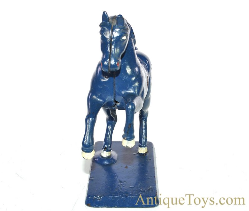 AC Williams/Arcade ca. 1910-1934  No. 4348 Variation Cast Iron Large Prancing Horse Blue Still Penny Coin Bank <FONT COLOR="ff000 ">*SOLD*</font> - Image 4