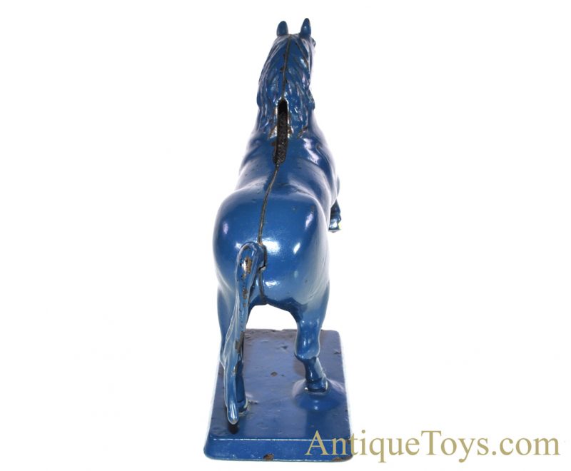 AC Williams/Arcade ca. 1910-1934  No. 4348 Variation Cast Iron Large Prancing Horse Blue Still Penny Coin Bank <FONT COLOR="ff000 ">*SOLD*</font> - Image 5