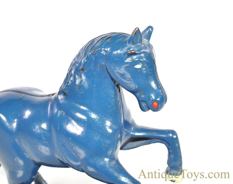 AC Williams/Arcade ca. 1910-1934  No. 4348 Variation Cast Iron Large Prancing Horse Blue Still Penny Coin Bank <FONT COLOR="ff000 ">*SOLD*</font> - Image 7