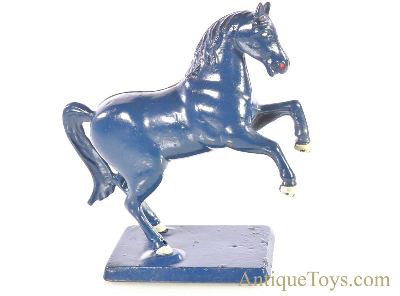 AC Williams/Arcade ca. 1910-1934  No. 4348 Variation Cast Iron Large Prancing Horse Blue Still Penny Coin Bank <FONT COLOR="ff000 ">*SOLD*</font>
