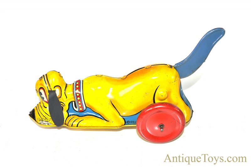 Vintage ca. 1939 Marx Lithographed Tin Lever Action Windup “Mysterious Pluto Away I Go” Blue Tail Disney Toy <FONT COLOR="ff000 ">*SOLD*</font> - Image 2