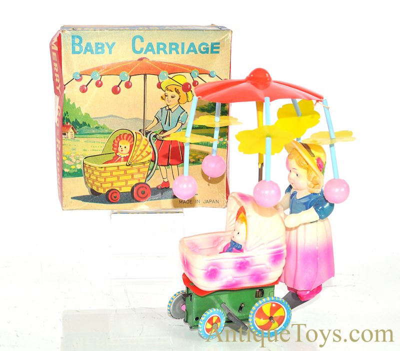 Vintage Japanese Celluloid Windup Baby Carriage Merry-Go-Round in Box <FONT COLOR="ff000 ">*SOLD*</font>