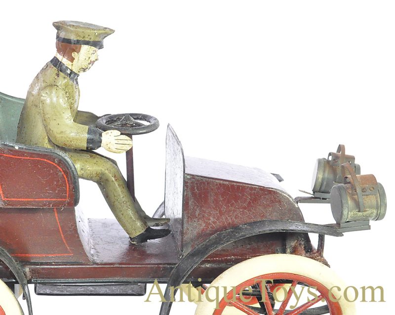 Antique Early 1904-1908 French Hand Painted Jouet Francais Open Tonneau Windup Bing Style Tin Car <FONT COLOR="ff000 ">*SOLD*</font> - Image 3