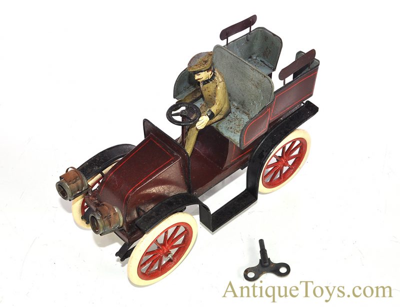 Antique Early 1904-1908 French Hand Painted Jouet Francais Open Tonneau Windup Bing Style Tin Car <FONT COLOR="ff000 ">*SOLD*</font> - Image 7