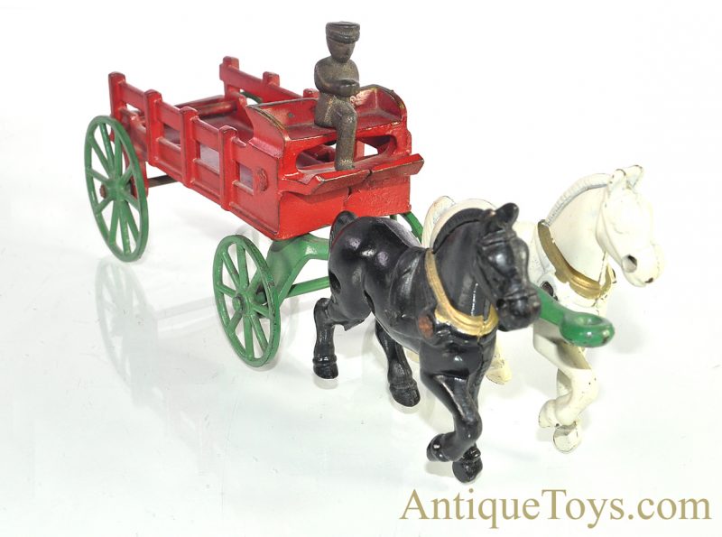 Antique ca. 1930's Kenton Red Cast Iron & Steel Horse Drawn Stake Wagon with Driver <FONT COLOR="ff000 ">*SOLD*</font> - Image 6