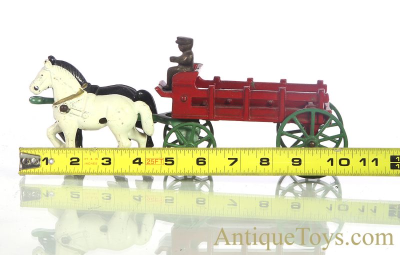 Antique ca. 1930's Kenton Red Cast Iron & Steel Horse Drawn Stake Wagon with Driver <FONT COLOR="ff000 ">*SOLD*</font> - Image 8