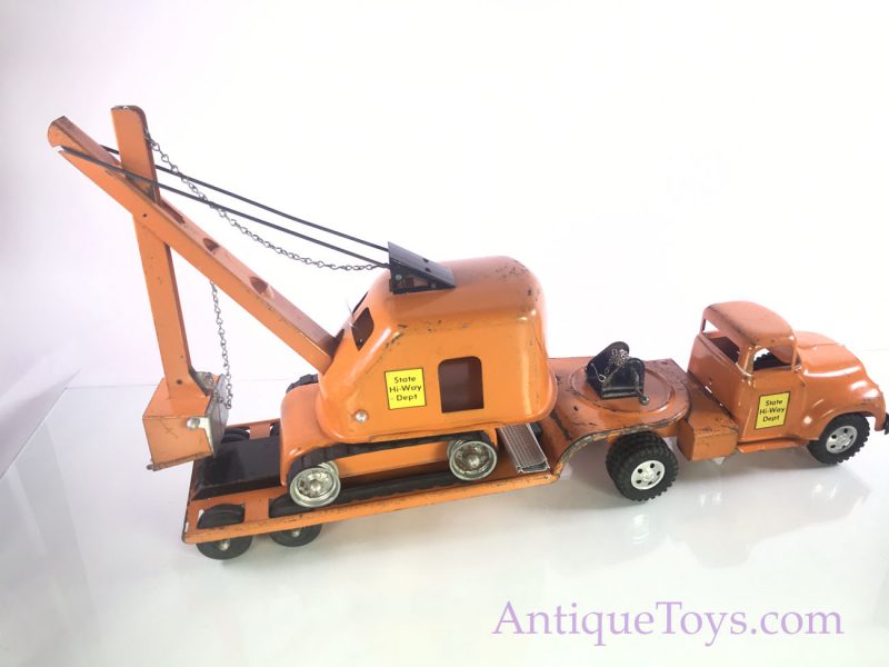 Tonka Hi-Way Tractor Trailer, Lowboy, with Steam Shovel from 1957 <FONT COLOR="ff000 ">*SOLD*</font>