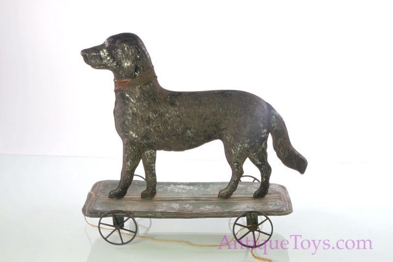 Althof Bergmann Antique ca. 1800's Tin Dog on Platform Toy <FONT COLOR="ff000 ">*SOLD*</font>