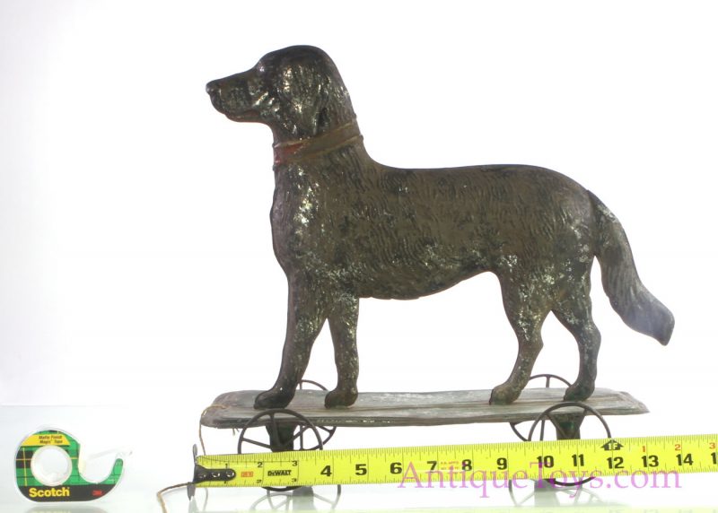 Althof Bergmann Antique ca. 1800's Tin Dog on Platform Toy <FONT COLOR="ff000 ">*SOLD*</font> - Image 4
