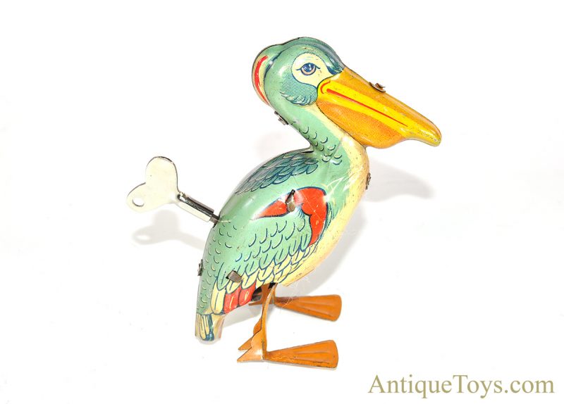 Vintage J. Chein Waddling Pelican Tin Lithographed Windup Toy for Sale