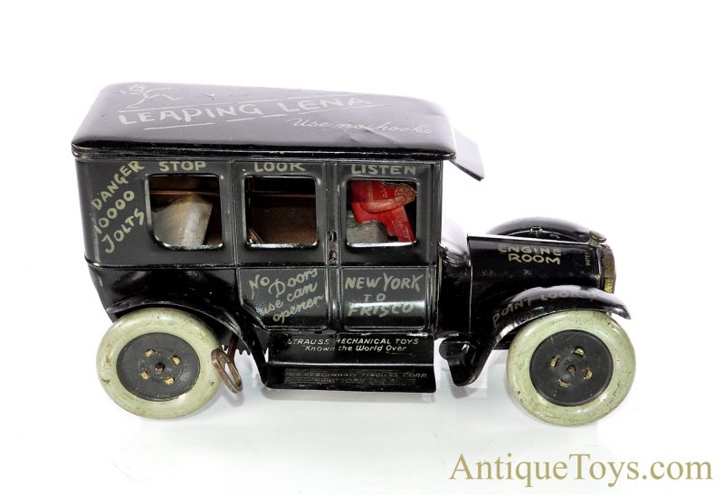 Antique ca. 1920's Strauss Dizzie Lizzie Leaping Lena Flivver Jalopy Tin Lithographed Windup Car <FONT COLOR="ff000 ">*SOLD*</font>