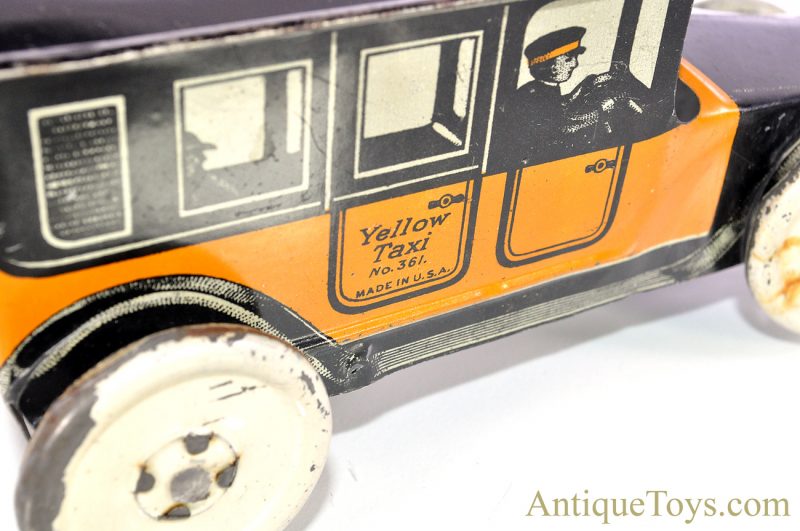 Mohawk Toys Yellow Taxi No. 361 Tin Lithographed Cab <FONT COLOR="ff000 ">*SOLD*</font> - Image 7