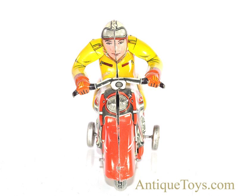 Huki Kienberger & Co. (HK) Rare Red Tin Lithographed Friction Motorcycle German Toy *SOLD* - Image 4
