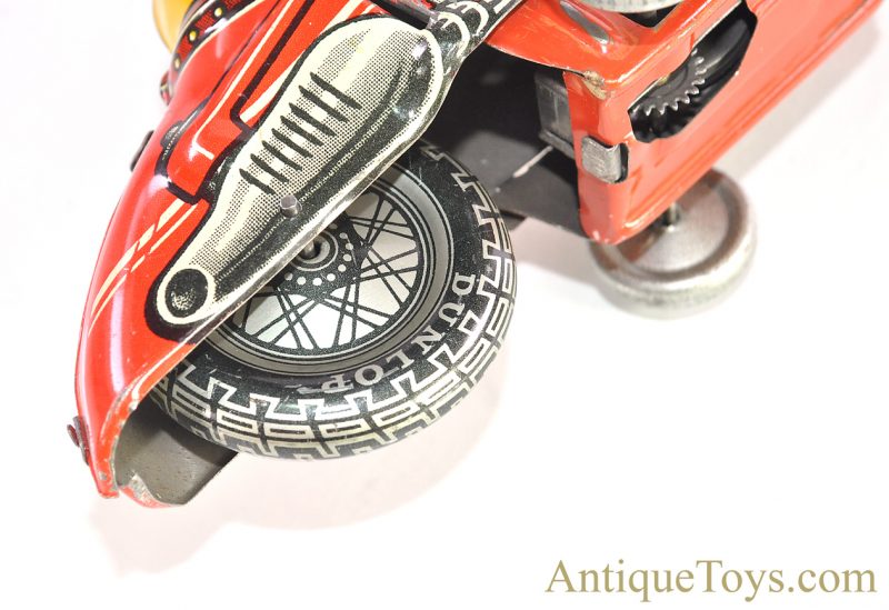 Huki Kienberger & Co. (HK) Rare Red Tin Lithographed Friction Motorcycle German Toy *SOLD* - Image 6