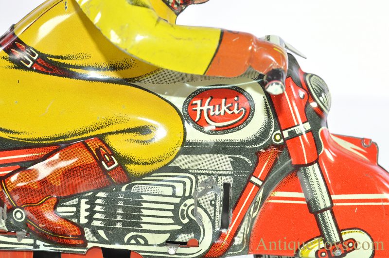 Huki Kienberger & Co. (HK) Rare Red Tin Lithographed Friction Motorcycle German Toy *SOLD* - Image 7