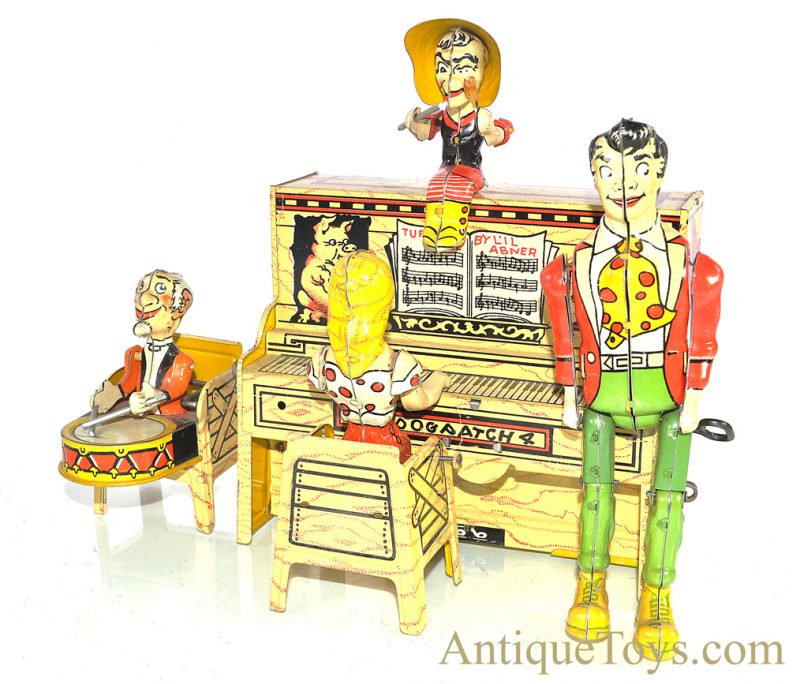Unique Art ca. 1940’s “Li’l Abner and his Dogpatch Band” Tin Lithographed Windup Toy for Sale