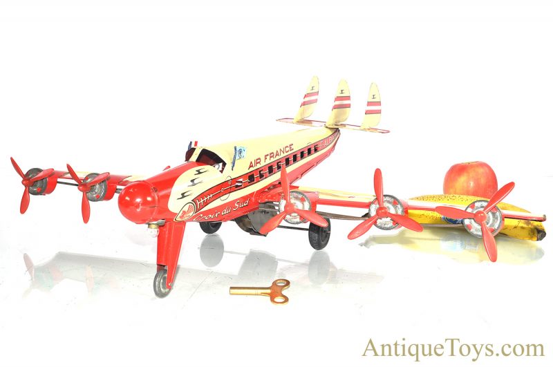 Joustra Air France Six Engine “Croix Du Sud” F-ALBA Tin Lithographed Windup Toy with Battery Light <FONT COLOR="ff000 ">*SOLD*</font> - Image 12