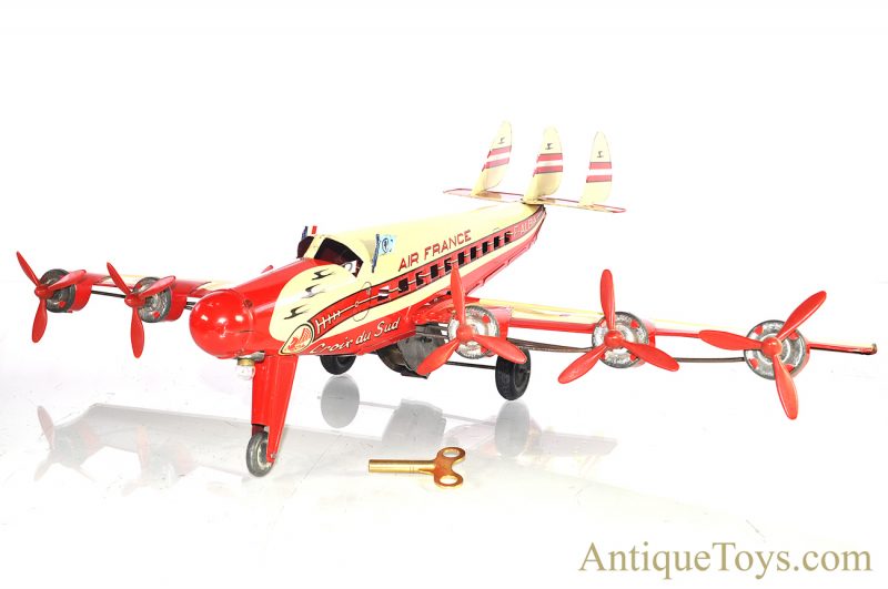 Joustra Air France Six Engine “Croix Du Sud” F-ALBA Tin Lithographed Windup Toy with Battery Light <FONT COLOR="ff000 ">*SOLD*</font> - Image 2