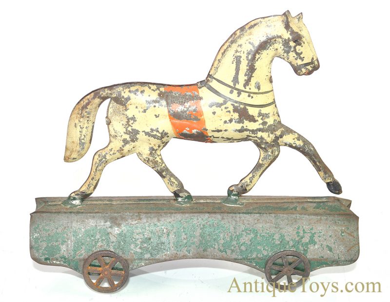 Althof Bergmann ca. 1800's Tin Toy Horse on Platform Pull Toy <FONT COLOR="ff000 ">*SOLD*</font>
