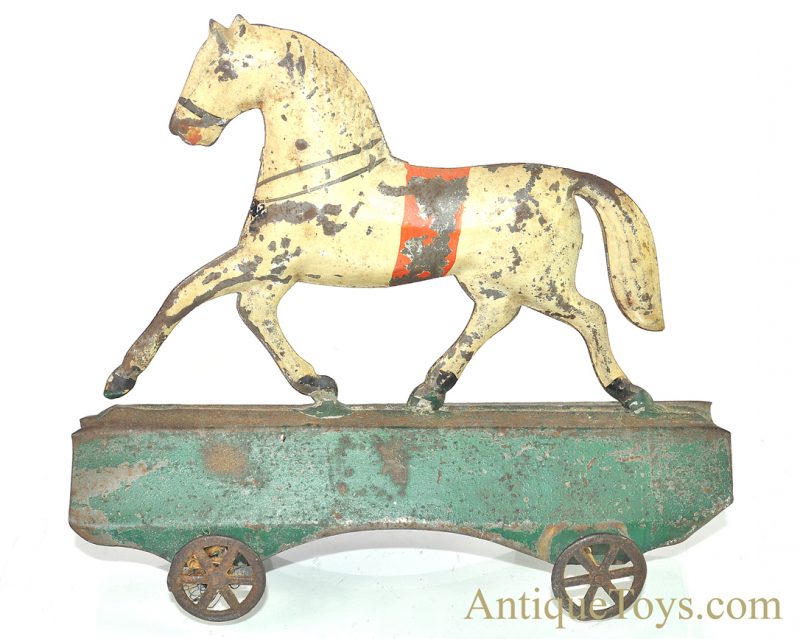 Althof Bergmann ca. 1800's Tin Toy Horse on Platform Pull Toy <FONT COLOR="ff000 ">*SOLD*</font> - Image 2
