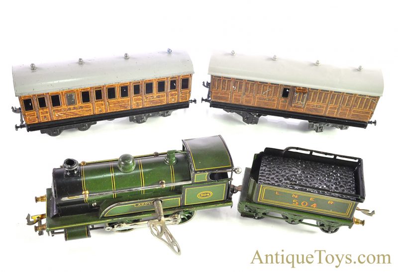 Gebrüder Bing Bassett-Lowke Tin Lithographed Windup Apollo #504 Locomotive with LNER #504 Tender & #525 & 325 Train Cars <FONT COLOR="ff000 ">*SOLD*</font> - Image 2