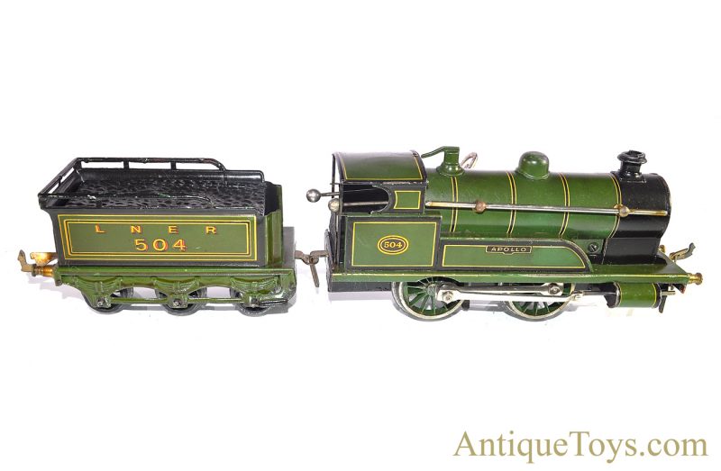 Gebrüder Bing Bassett-Lowke Tin Lithographed Windup Apollo #504 Locomotive with LNER #504 Tender & #525 & 325 Train Cars <FONT COLOR="ff000 ">*SOLD*</font> - Image 6