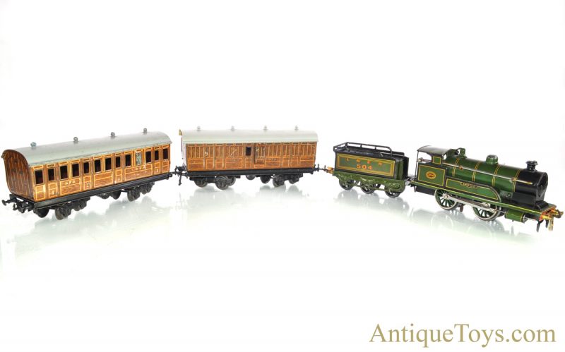 Gebrüder Bing Bassett-Lowke Tin Lithographed Windup Apollo #504 Locomotive with LNER #504 Tender & #525 & 325 Train Cars <FONT COLOR="ff000 ">*SOLD*</font>