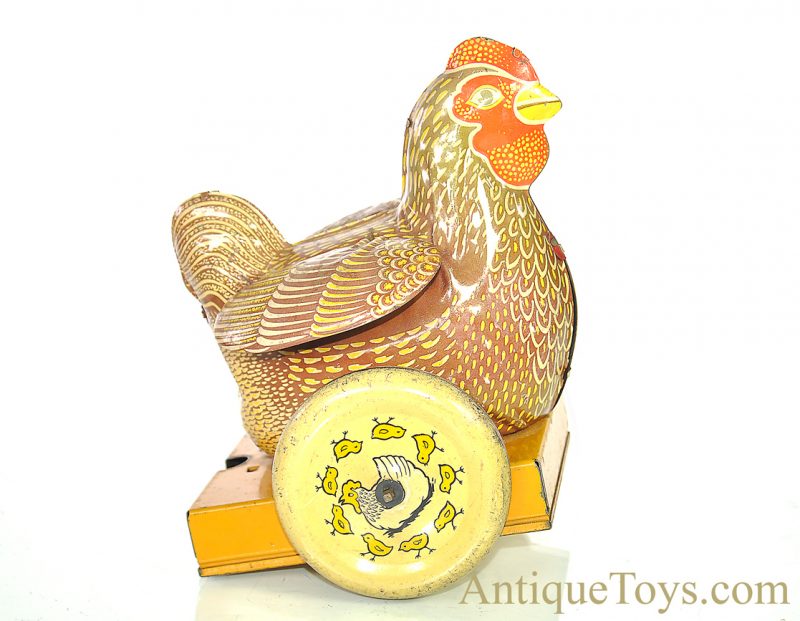 Clucking Tin Lithographed Push/Pull Chicken British Toy <FONT COLOR="ff000 ">*SOLD*</font>