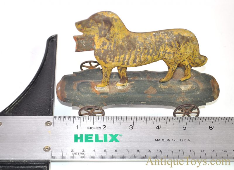 Althof Bergmann ca. 1800’s Tin Toy Dog with Pail on Platform Pull Toy <FONT COLOR="ff000 ">*SOLD*</font> - Image 7