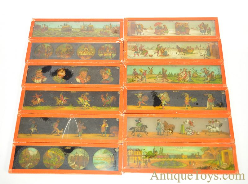 Ernst Plank “Lanterna Magica” #1518 Gloria Nr. German Tin Oil Lamp Magic Lantern Projector with 12 Slides & Wooden Box, Plus Extra Box of 11”x 3.5” Glass Slides <FONT COLOR="ff000 ">*SOLD*</font> - Image 14