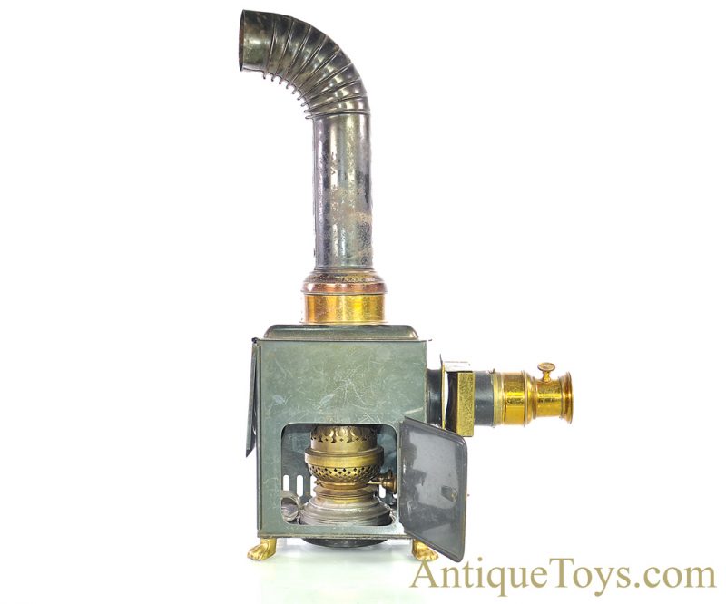 Ernst Plank “Lanterna Magica” #1518 Gloria Nr. German Tin Oil Lamp Magic Lantern Projector with 12 Slides & Wooden Box, Plus Extra Box of 11”x 3.5” Glass Slides <FONT COLOR="ff000 ">*SOLD*</font> - Image 7
