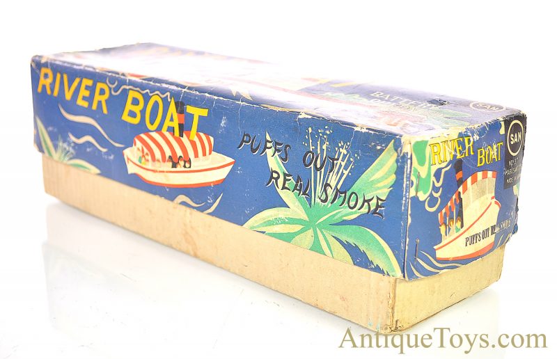 Marusan SAN Battery Operated Japanese Tin Lithographed “River Boat” Queen Mary Ship with Box <FONT COLOR="ff000 ">*SOLD*</font> - Image 12