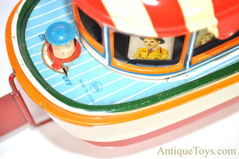 Marusan SAN Battery Operated Japanese Tin Lithographed “River Boat” Queen Mary Ship with Box <FONT COLOR="ff000 ">*SOLD*</font> - Image 11