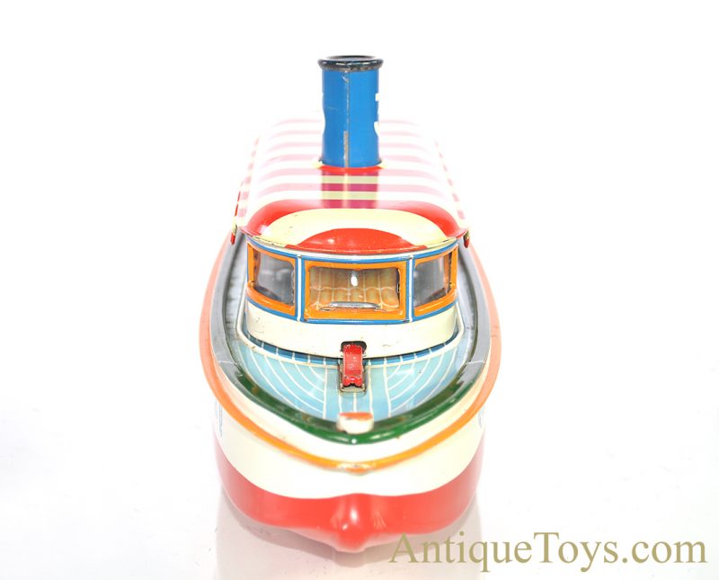 Marusan SAN Battery Operated Japanese Tin Lithographed “River Boat” Queen Mary Ship with Box <FONT COLOR="ff000 ">*SOLD*</font> - Image 8