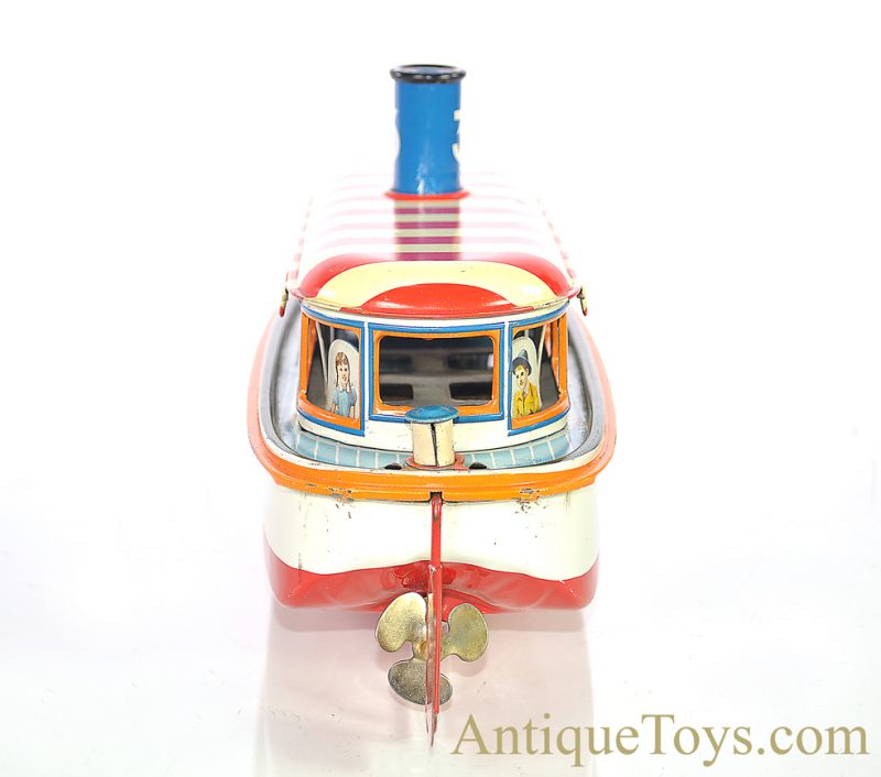 Marusan SAN Battery Operated Japanese Tin Lithographed “River Boat” Queen Mary Ship with Box <FONT COLOR="ff000 ">*SOLD*</font> - Image 9