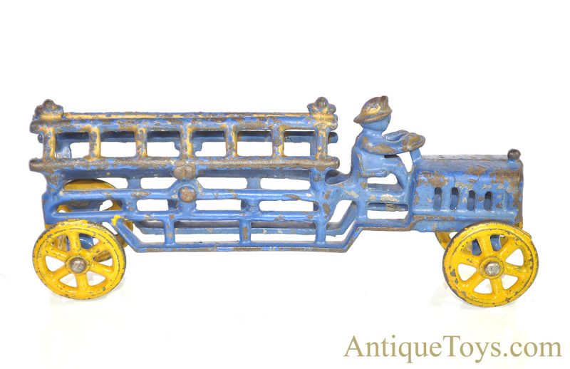 Dent Unusual Blue, Yellow & Gold Cast Iron Fire Ladder Truck for Sale <FONT COLOR="ff000 ">*SOLD*</font>