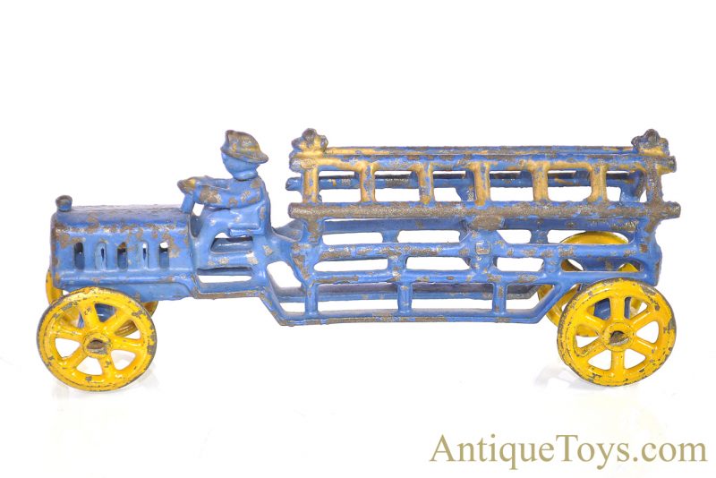 Dent Unusual Blue, Yellow & Gold Cast Iron Fire Ladder Truck for Sale <FONT COLOR="ff000 ">*SOLD*</font> - Image 2