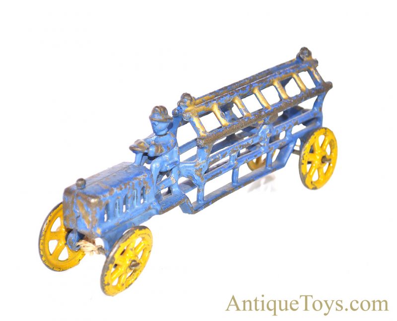 Dent Unusual Blue, Yellow & Gold Cast Iron Fire Ladder Truck for Sale <FONT COLOR="ff000 ">*SOLD*</font> - Image 6