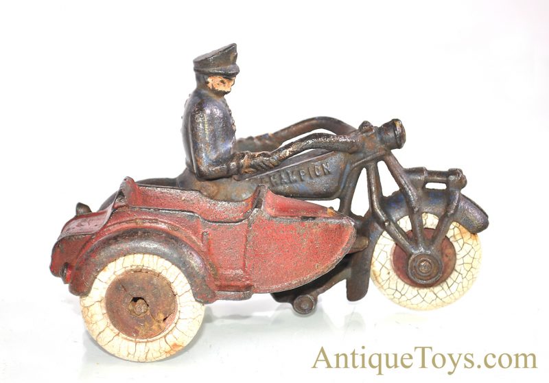 Champion Hardware Co. ca. 1930’s Cast Iron Motorcycle Cop with Sidecar <FONT COLOR="ff000 ">*SOLD*</font>