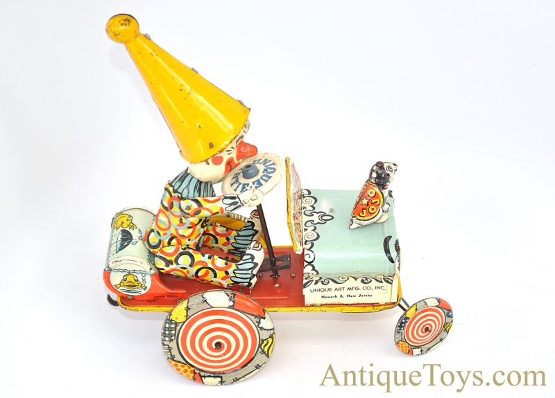Unique Art Mfg. Co. Artie the Clown/Unique Artie Tin Lithographed Windup Wacky Jeep <FONT COLOR="ff000 ">*SOLD*</font>
