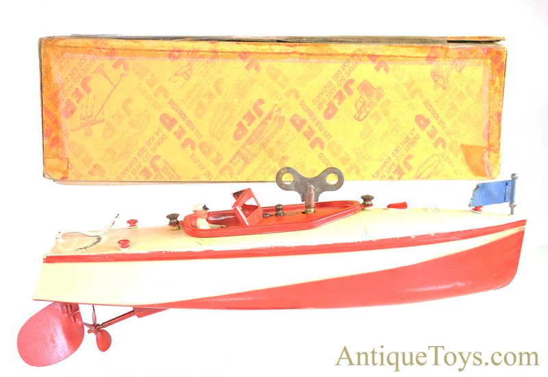 Jouets de Paris JEP "Ruban Bleu No. 1" 915-1 Tin Hand Painted Mechanical French Windup Speed Boat with Box <FONT COLOR="ff000 ">*SOLD*</font>