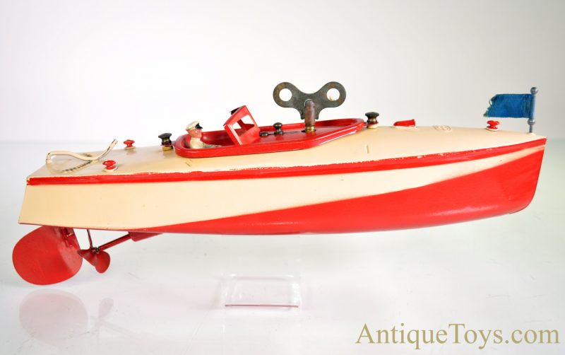 Jouets de Paris JEP "Ruban Bleu No. 1" 915-1 Tin Hand Painted Mechanical French Windup Speed Boat with Box <FONT COLOR="ff000 ">*SOLD*</font> - Image 2